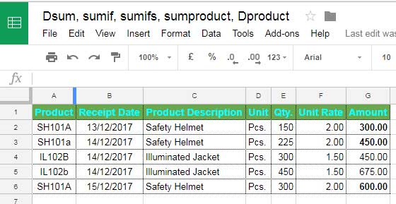 Sample Data for Case Sensitive Sumproduct