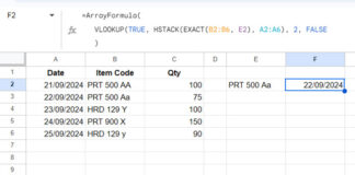 Example of Case-Sensitive Reverse VLOOKUP