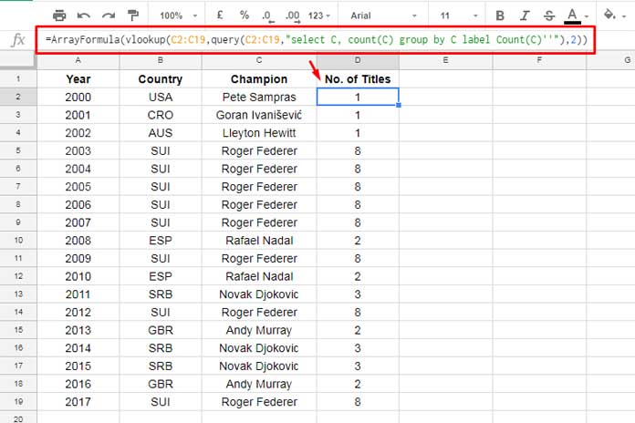 how to use Countif function in an Array in Google Sheets