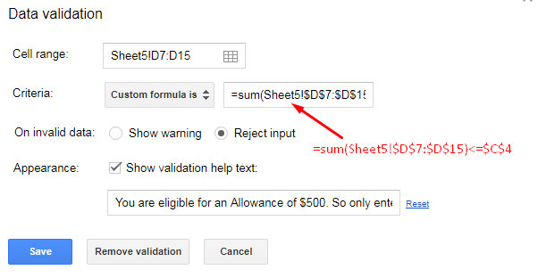 limit sum value to specific number - data validation rule