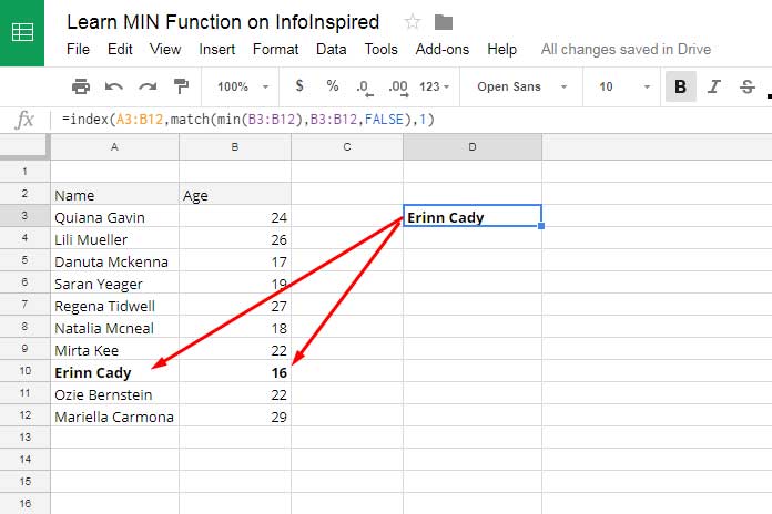 Find Minimum Value and Return Value from Another Column