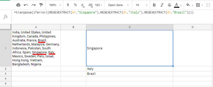 extract multiple matching words in a cell