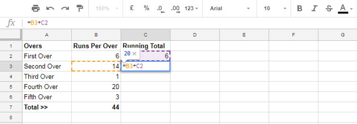 Normal Cumulative Sum or Running Total Formula