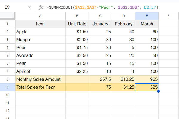 SUMPRODUCT with Condition - Example 2