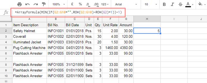 How to Count Until a Blank Cell in Google Sheets