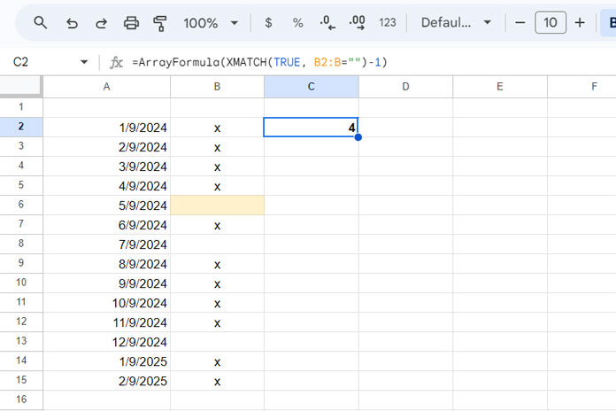 Count Until the First Blank Cell in a Column