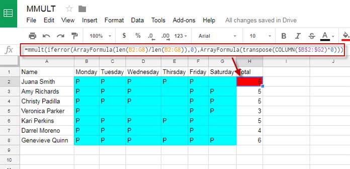 Count Function to Return an Array Result in Google Sheets