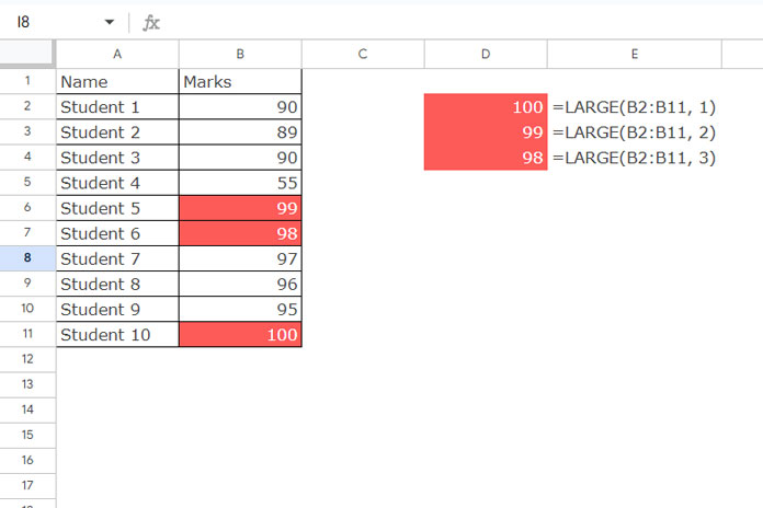 Examples of the LARGE function