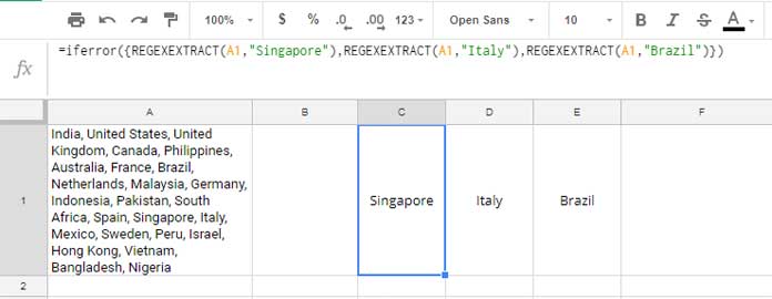 result showing multiple regex extract as an array