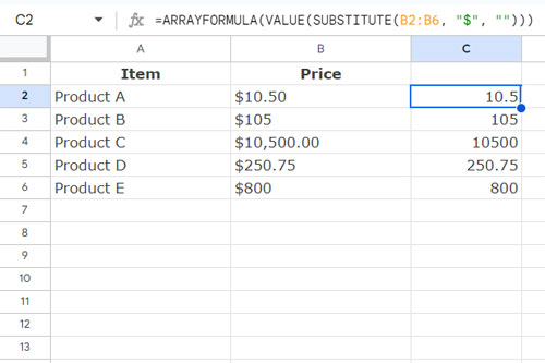 Formula for converting currency-formatted text to numbers