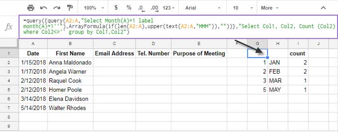 Query formula to summarize the data month wise