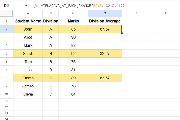 Highlighting the First Row of Each Category