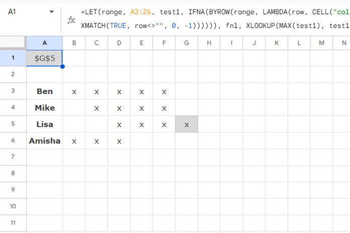 Address of the Last Used Cell in a Horizontal Dataset