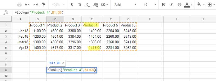 lookup in Google Sheets row based