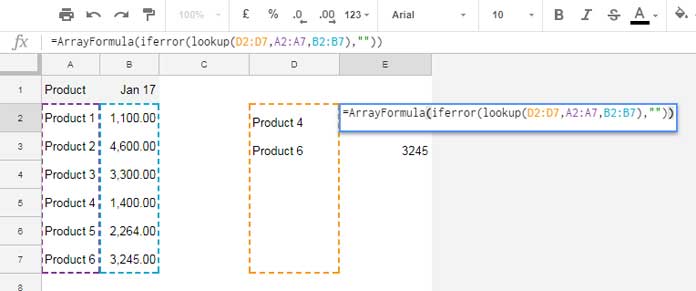 Lookup Function in Google Sheets in Array Formula