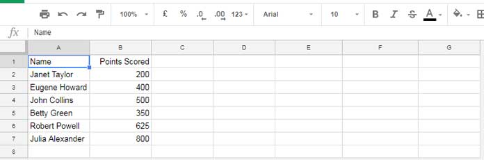 find rank from score - example sheet to RANK