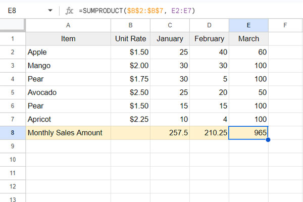 SUMPRODUCT Without Condition - Example 1