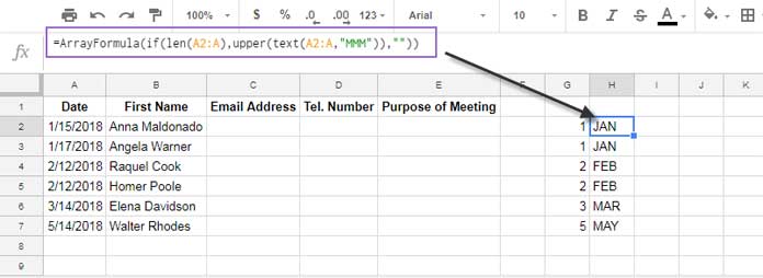 formula to convert month in number to month name in text