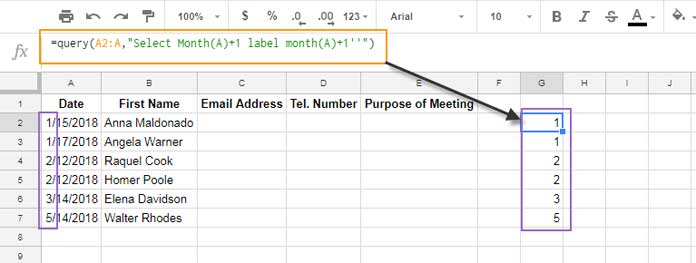 Google Sheets Query How To Convert Month In Number To Month Name In Text