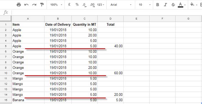 Example to Total on Each Changes in a Column Value