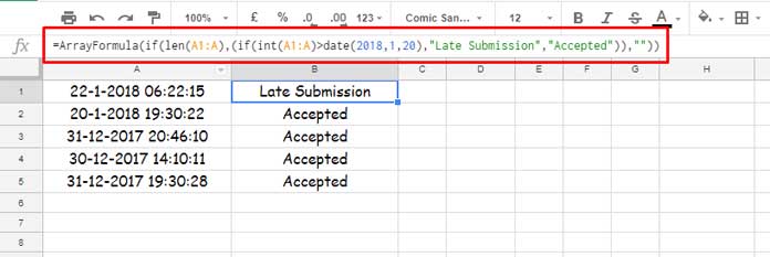 Google Sheets Example to Compare Time Stamp with Normal Date