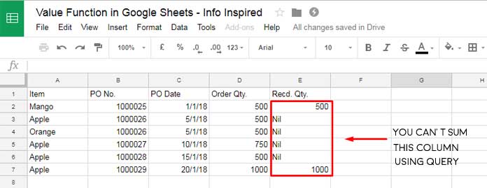 Query returns error on mixed content column