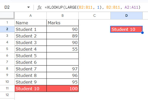 XLOOKUP and LARGE combination