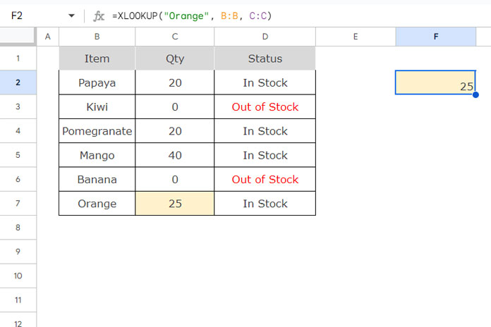 XLOOKUP used for testing the CELL function in Google Sheets