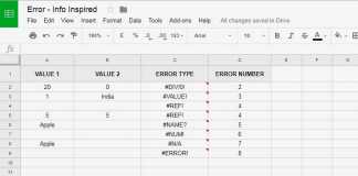 Different Error Types in Google Sheets