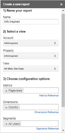 Available Options in Google's Analytic Plugin for Google Spreadsheets