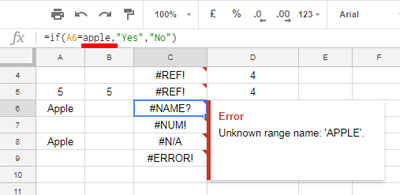 Name Error In Excel Ifs