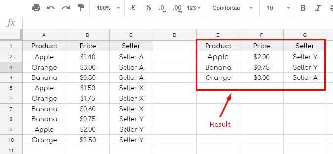 Removing Duplicate Products in Column A based on Price in Column B