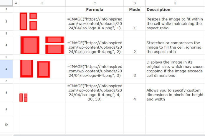 IMAGE function and its modes in Google Sheets