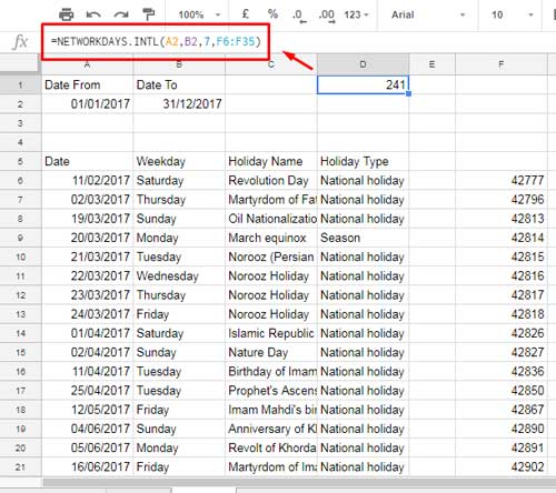 Net working days Calculations in Middle East