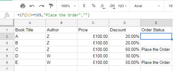 percentage value in IF logical test google doc