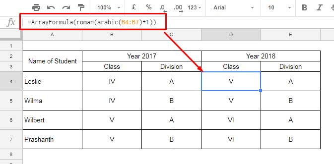 use of Roman numbers in calculations in Google Sheets