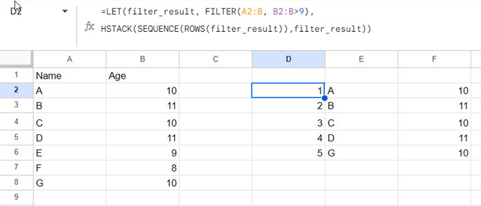 Enhancing FILTER Results with SEQUENCE in Google Sheets