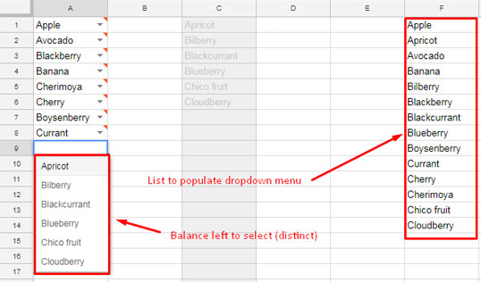 Example of Generating Distinct Values in a Drop-Down List within a Column