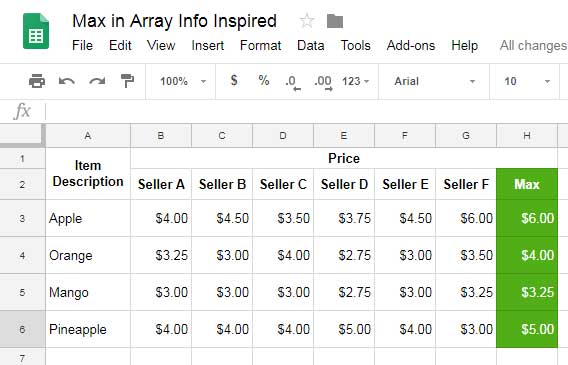 How to Find Max Value in Each Row in Google Sheets Array Formula