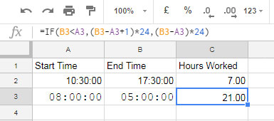 Find Night Shift Hours in Google Sheets