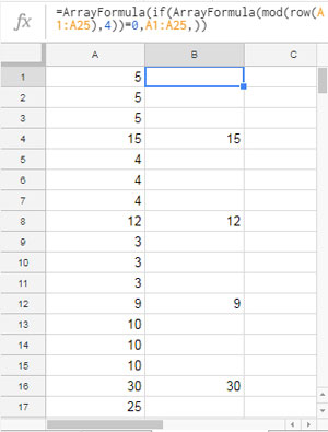 Example: Copy every 4th cell in Google Sheets