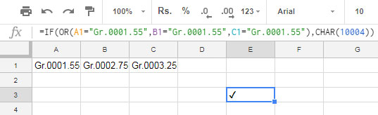 Logical OR formula that returns a tick mark