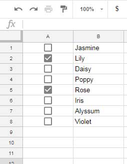 how to add check boxes in google sheets