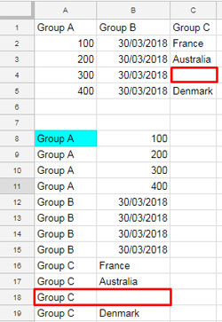query in stacking in google sheets