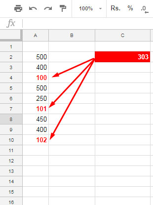 example to sum every third row in Google Sheets