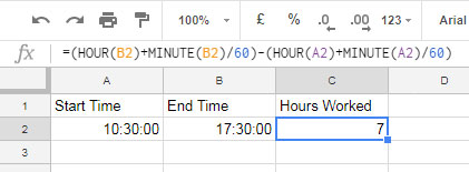 time duration in a day in Google Sheets