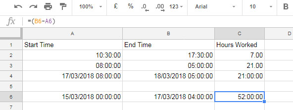 Quickest way to find time duration in Google Sheets