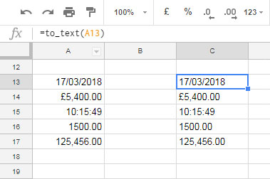 to_text in Google Sheets Usage