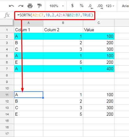 Unique by Distinct Two Columns in Google Sheets
