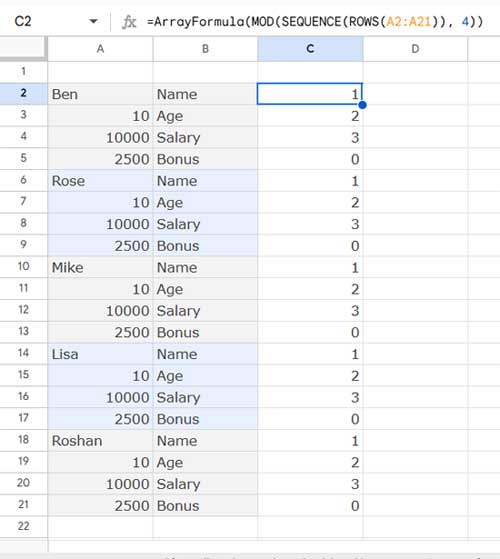 Find every nth cell in a column in Google Sheets